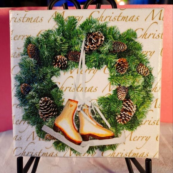 DECOUPAGE CANVAS PRINTS CHRISTMAS WREATH - Picture 1 of 1